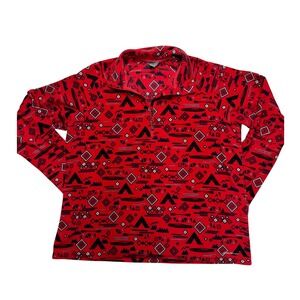 Eddie Bauer Womens 2XL Red Camping Print Quarter Zip Fleece Pullover Sweater